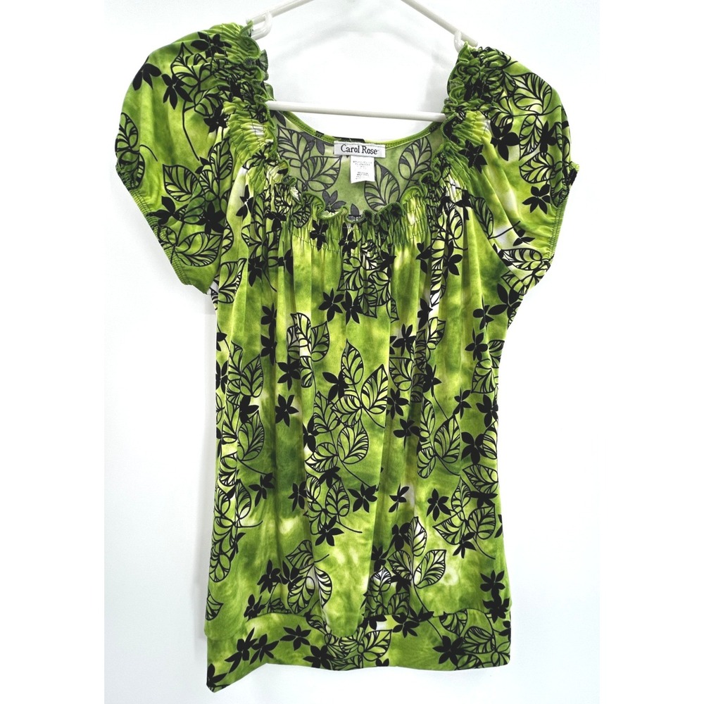 Vintage Carol Rose Green Floral Puff Sleeve Peasant Top Medium Y2K Boho Fairy - Picture 2 of 8